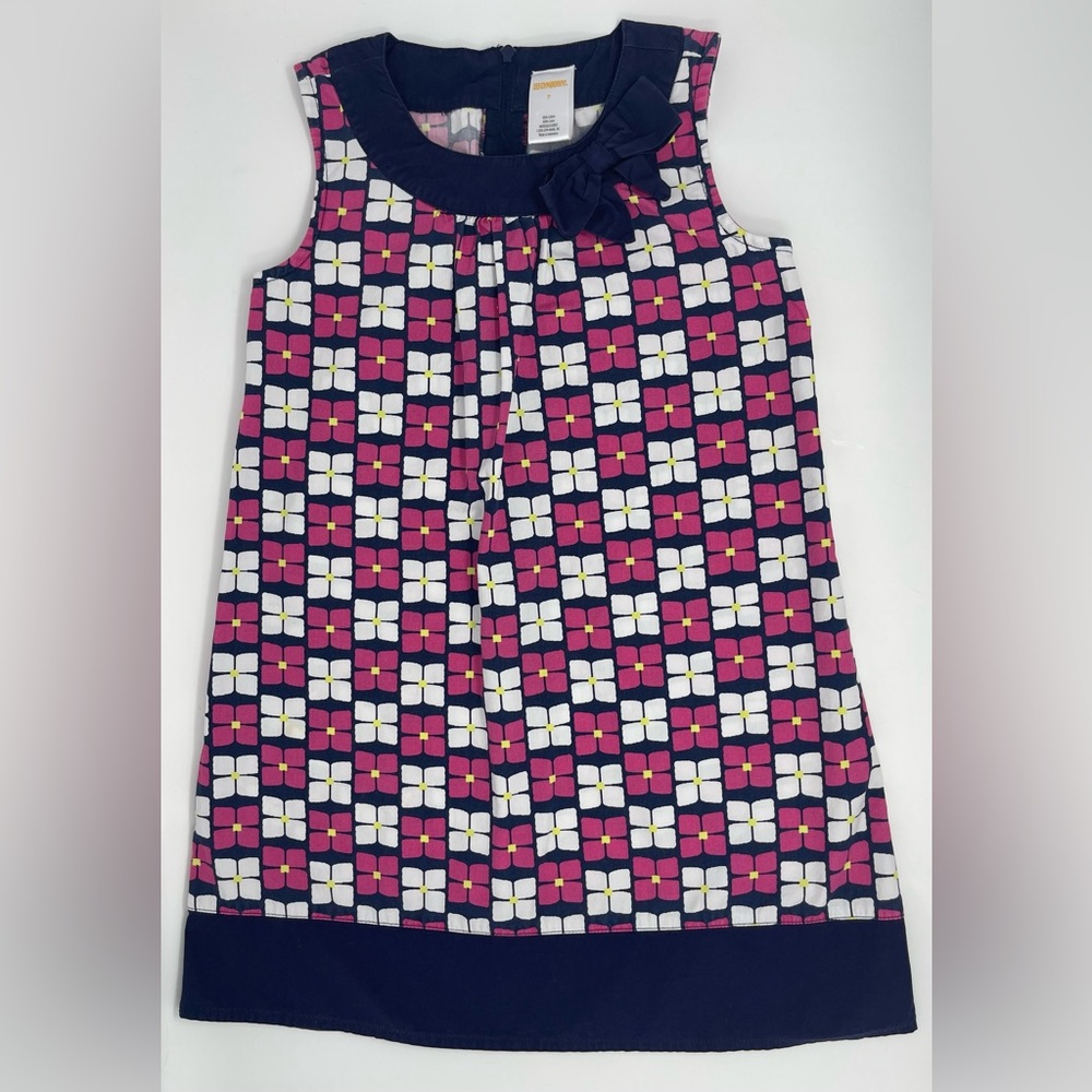 GYMBOREE: Shift Dress; Pink/White, Sleeveless, Size 7 Geometric Pattern, Flowers